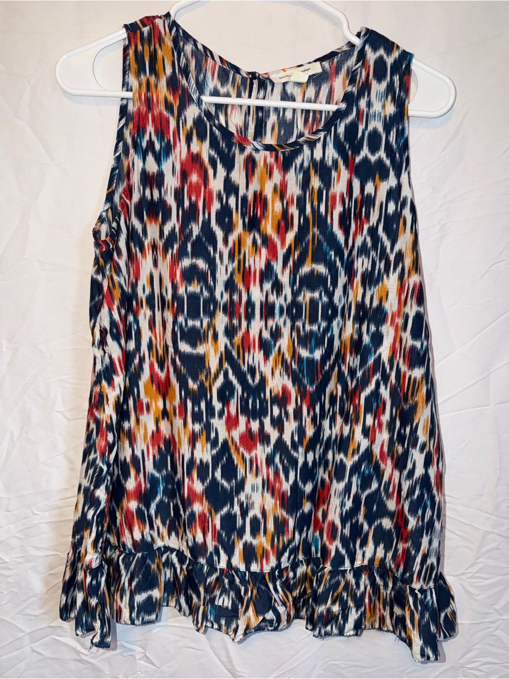 beachlunchlounge Navy Multicolor Ikat Ruffle-Hem Tank